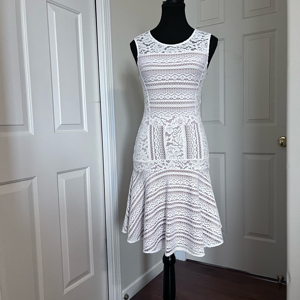 BCBGMaxAzria White Sheath Midi Dress Sleeveless Crew Neck - Picture 6 of 6